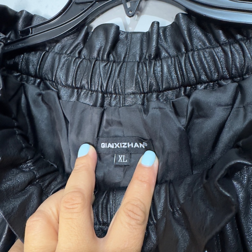 Qianxizhan Black Faux-Leather Women's Skort with Elastic Waist (XL)
